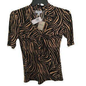 Carmen Marc Short Sleeve Blouse Tiger Print Valvo Size Small NWT